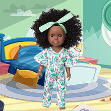 Load image into Gallery viewer, BDDOLL 14.5 Inch Black Doll Gift and Black Baby Girl Doll Clothes Set African American Washable Realstic Silicone Dolls with Cute Fashion Printed Bodysuit
