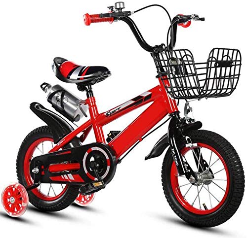 LIUXR Children's Bicycle, Boys Girls Bicycle 12/14/16/18 Inch with Training Wheels, with Kickstand & Water Bottle Child's Bike,Red_12inch