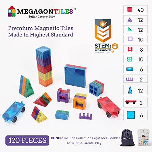  MEGAGONTILES 110PCS Premium Magnetic Tiles, STEM AUTHENTICATED, Magnetic Toys Building Blocks, Toddler Boys Girls 3-10 Year Old