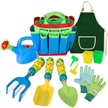 Load image into Gallery viewer, Kids Gardening Tools Set - 12 PCS Colorful Metal Garden Tools Set for Children Include Child Safe Rake Shovel with Cute Handle Design Gardening Kit Outdoor Toys Gift for Kid Age 3 4 5 6 7 8 (Green)

