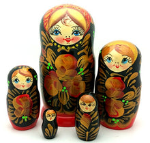 Load image into Gallery viewer, BuyRussianGifts Russian Hand Painted Nesting Doll Set of 5 Traditional Gold Red Medium Size Matryoshka / 5&quot; Tall
