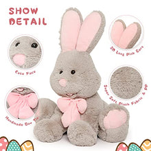 Load image into Gallery viewer, MorisMos Giant Bunny Stuffed Animal-31.5&quot; Large Stuffed Bunny, Grey Easter Rabbit Stuffed Animal with Pink Ear, Soft Giant Stuffed Bunny Plush Toy Gift for Girl Boy on Halloween, Easter, Christmas
