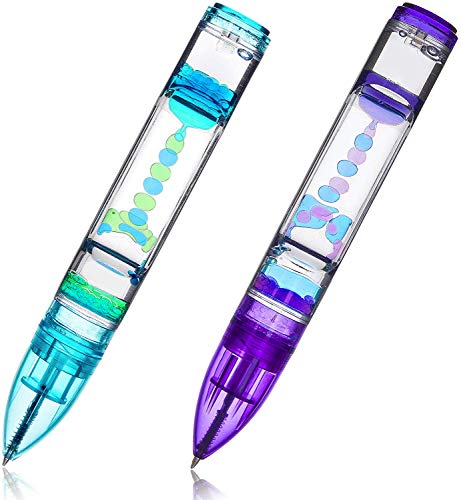 YUE ACTION Liquid Motion Timer Pen 2 Pack / Liquid Timer Pen / Multi Colored Fidget Pen for Office Desk Toys, Novelty Gifts ,Novelty Toys (Blue+Purple Set)