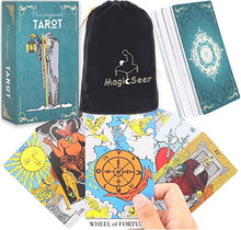 Load image into Gallery viewer, MagicSeer Original Tarot Cards,78 Durable Large Tarot Card Decks for Beginners and Expert,Tarot Cards Set with Velvet Tarot Card Bag Pouch for Gifts,Fortune Telling Cards Game
