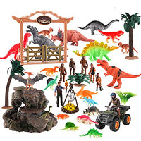Prehistoric Dinosaur Ape Men Wildlife Animals Farm Toys Set 33PCS Realistic Figurines Tyrannosaurus Stegosaurus Brachiosaurus Triceratops Parasaurus Raptor for Toddlers