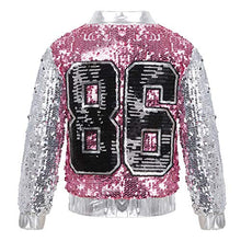 Load image into Gallery viewer, Aislor Kids Girls Glittery Sequined Hip Hop Jazz Modern Dance Costumes Zippered Jacket Coat Rose &amp; Silver 12-14 Years
