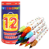 Lebze Washable Markers for Kids Ages 2-4 Years, 12 Colors Toddler Markers for Coloring Books, Safe Non Toxic Art School Supplies for Boys & Girls Flower Monaco