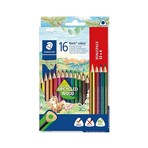 STAEDTLER 187 C12P1 Noris Colour Colouring Pencils (Increased Break-Resistance, Triangular Shape, Attractive Design, Ergonomic Soft Surface, Wopex Material, Set of 16 Brilliant Pens in Cardboard Case)
