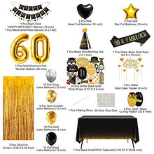 Load image into Gallery viewer, 60th Birthday Decorations for Men Women Black &amp; Gold, 60 Birthday Party Supplies Kit Gifts for Her Him Including Happy Birthday Banner, Fringe Curtain, Tablecloth, Photo Props, Foil Balloons, Sash
