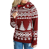 ZEFOTIM Christmas Women Dots Elk Snowflake Zipper Tops Hooded Sweatshirt Pullover Blouse(Large,Red)