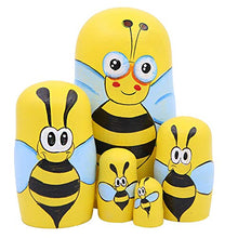 Load image into Gallery viewer, Set of 5 Yellow Bee Nesting Dolls Handmade Wooden Matryoshka Crafts Russian Doll for Kids Toy Children Christmas Birthday Gift Home Decoration
