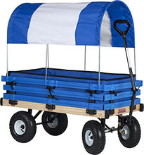 Load image into Gallery viewer, Millside Industries Classic Wood Wagon with Blue and White Canopy
