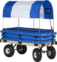 Millside Industries Classic Wood Wagon with Blue and White Canopy