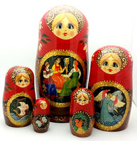 Tsar Saltan Fairy Tale by Pushkin Russian Nesting Doll Hand Carved Hand Painted 5 Piece Set 7