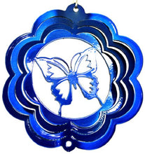 Load image into Gallery viewer, Stainless Steel Wind Spinner, 4&quot; Mini Butterfly Blue Scalloped Starlight
