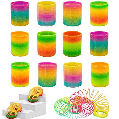 JOHOUSE Rainbow Magic Spring, 12 PCS Colorful Rainbow Neon Plastic Spring Toy Party Supplies for Boys Girls Gift Toys,Easter,Halloween