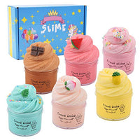 6 Pack Cloud Slime Kit, with Peach Watermelon Mint Leaf Pineapple Candy Cake Chocolate Bar Slime Charm,Soft and Stretchy