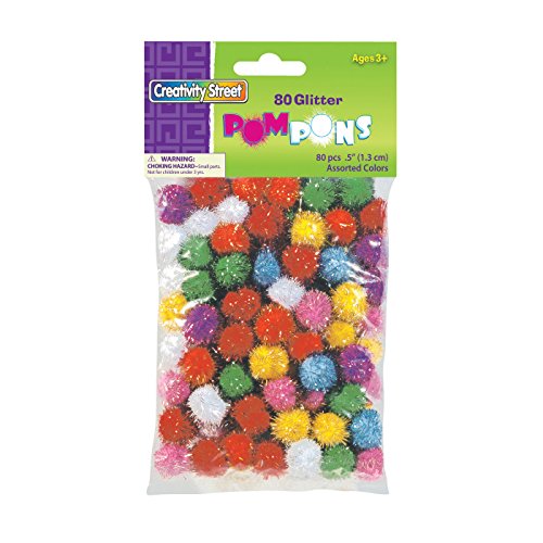 Creativity Street Glitter Pom, 1/2 in, Assorted Color, Pack of 80
