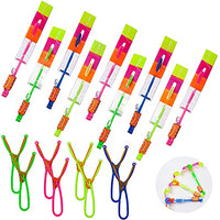 Rocket Slingshot Flying with LED Lights Glow The Dark Party,12 Launchers + 12 LED Helicopters,Slingshot Amazing Arrow Helicopter Glow Supplies for Kids (24 Pieces)