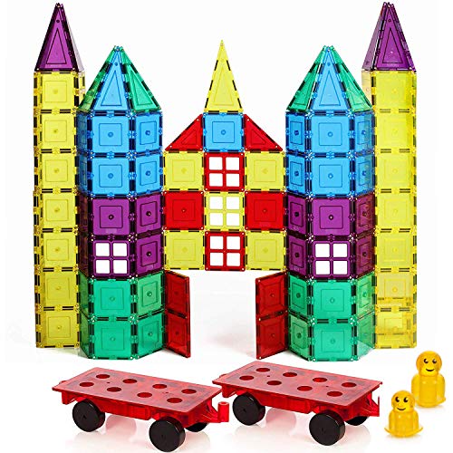 Magnetic Stick N Stack 120 Piece Classic Set with 2 Car Bases Magnetic Tiles 3D Construction Building Blocks Award Winning STEM Educational Classic Set with Car Bases, Windows, Doors, Accessories for