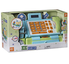 Load image into Gallery viewer, Playkidz Interactive Toy Cash Register for Kids - Sounds &amp; Early Learning Play Includes Play Money Handheld Real Scanner Working Scale &amp; Calculator, Live Microphone Food Boxes Plastic Fruit &amp; Basket
