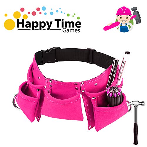 YITOOK Kids Tool Belt Adjustable Children's Carpentry Tool Candy Pouch Heavy Duty Child's Construction Tool Apron for Costumes Dress Up Role Play (Pink)