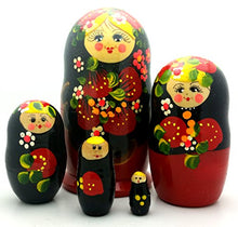 Load image into Gallery viewer, BuyRussianGifts Red with Strawberry Russian Nesting Doll Traditional Hand Carved Hand Painted 5 Piece Doll Set 4.5&quot; Tall
