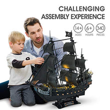 Load image into Gallery viewer, CubicFun 3D Puzzle Led Pirate Ship Queen Anne&#39;s Revenge Large 27 Model Kit Desk Decor Sailboat Vessel Hard Puzzles for Adults 340 Pieces Gifts for Men Women Kids Birthday Gifts for Him Her
