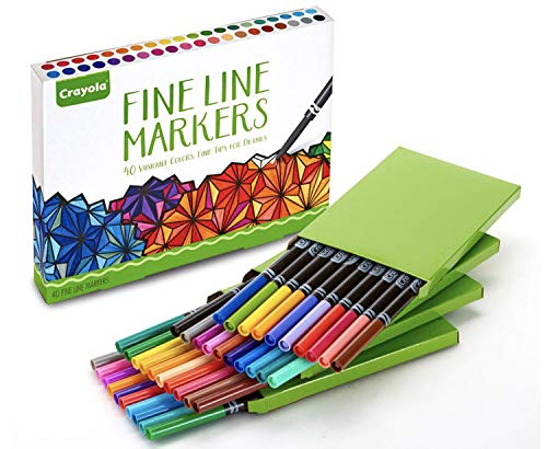 Crayola Fine Line Markers Adult Coloring Set, Gift Age 12+   40 Count