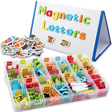 Load image into Gallery viewer, CHUCHIK ABC Magnetic Letters Set for Kids and Toddlers. Alphabet Lowercase and Uppercase Foam Magnets with White Board, 4 Pens and Eraser (Letter-5-colors)
