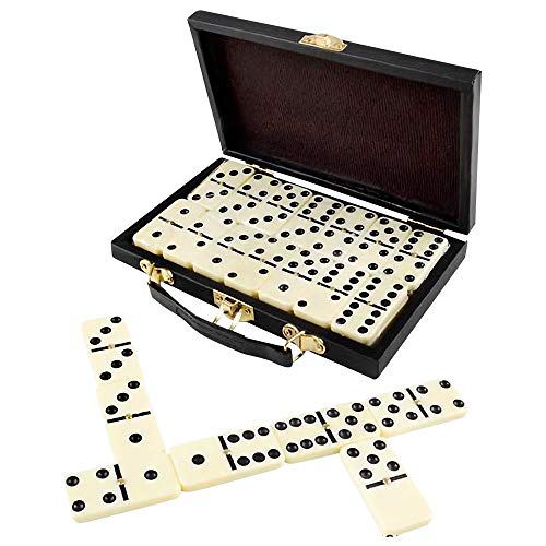 Gamie Double Six Dominoes Set in Faux Leather Case, 28 Dominos Tiles for Kids, Fun Educational Toy Classroom Kit, Classic Set of Dominoes for Game Night or Travel in Gift Box