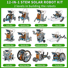 Load image into Gallery viewer, GARUNK Solar Robot Kit Learning &amp; Educational Toys for Kids, 12 in 1 STEM Toys, Solar Power Science Building Kit DIY Robotics Set, Science, Technology, Math Skills - Moves on Land &amp; Water
