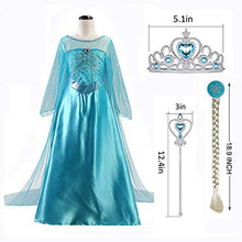 Load image into Gallery viewer, Snow Queen Girls Party Dress Costume with Accessories Princess Dress up Wig Crown and Wand,for Kids 3-8years (blue, 140cm/6-7Y)
