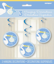 Load image into Gallery viewer, 26&quot; Hanging Blue Stork Boy Baby Shower Decorations, 3ct
