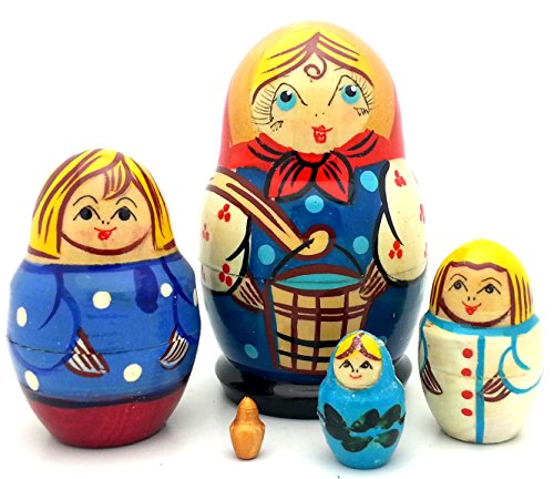 BuyRussianGifts Little Family Traditional Matryoshka Doll Hand Painted Nesting Doll Set of 5 Small Dolls 3 