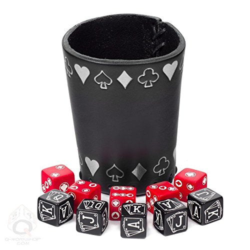 Q-Workshop Poker Dice Set with Leather Cup: Silver Board Game