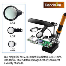 Load image into Gallery viewer, Dandelion 2.5X 7.5X 10X LED Light Magnifier Soldering Station,Magnifying Desk Lamp Helping Hand Repair Clamp Alligator Auxiliary Clip Stand Desktop Magnify Glass for Painting Miniature,Jewelry Pieces
