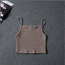 Load image into Gallery viewer, GUAngqi Women&#39;s Sleeveless Halter Vest Slim Short Crop Tops Ribbed Knit Belly Camisole,KhakiXL

