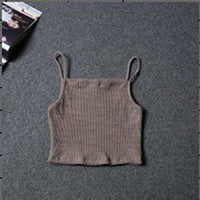 GUAngqi Women's Sleeveless Halter Vest Slim Short Crop Tops Ribbed Knit Belly Camisole,KhakiXL