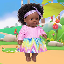 Load image into Gallery viewer, ZQDOLL 11.8 Inch Black Baby Girl Doll and Clothes Set African American Realistic Soft Silicone Washable Dark Skin Baby Doll with Cute Curly Hair and Rainbow Color Dress-Best Gift for Kids Girls
