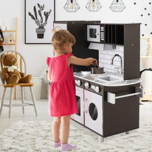 Load image into Gallery viewer, Espresso Play Kitchen Set for Toddlers, Wooden Kitchen Playset with Ice Make, Height Adjustable Large Toy Kitchen for Kids, Children&#39;s Kitchen Height 35.4in
