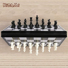 Load image into Gallery viewer, KIDAMI Magnetic Folding Travel Chess Set 11.211.2 Inches, Lightweight &amp; Portable with Inner Slots for Pieces Storage (Including Crowns for Changing Pawn to Queen)
