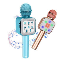 Children Wireless Karaoke Microphone, Kids Singing Music Player with LED Light, Birthday Gifts for 3-15Y, Portable Live Stream Bluetooth Microphone(Rose Gold)