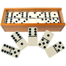 Load image into Gallery viewer, Dominoes Set- 28 Piece Double-Six Ivory Domino Tiles Set, Classic Numbers Table Game with Wooden Carrying/Storage Case by Hey! Play! (2-4 Players) , Brown
