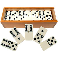 Dominoes Set- 28 Piece Double-Six Ivory Domino Tiles Set, Classic Numbers Table Game with Wooden Carrying/Storage Case by Hey! Play! (2-4 Players) , Brown