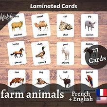 Load image into Gallery viewer, Farm Animals Flash Cards - 27 Laminated Flashcards | Homeschool | Montessori Materials | Multilingual Flash Cards | Bilingual Flashcards - Choose Your Language (French + English)
