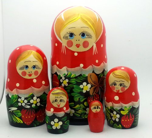 Traditional with Strawberry Nesting Dolls Hand Painted 5 Piece Set Russian