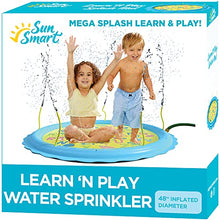 Load image into Gallery viewer, SunSmart Learn &#39;N Play Sprinkler Splash Mat - Helps Kids Learn Letters, Colors and Writing - Inflatable Splash Mat with 24 Adjustable Spray Zones and Water Wiggle Tubes
