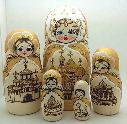 Church Nesting Dolls Wood Burned Hand Carved Hand Painted 5 Piece Doll Set 7