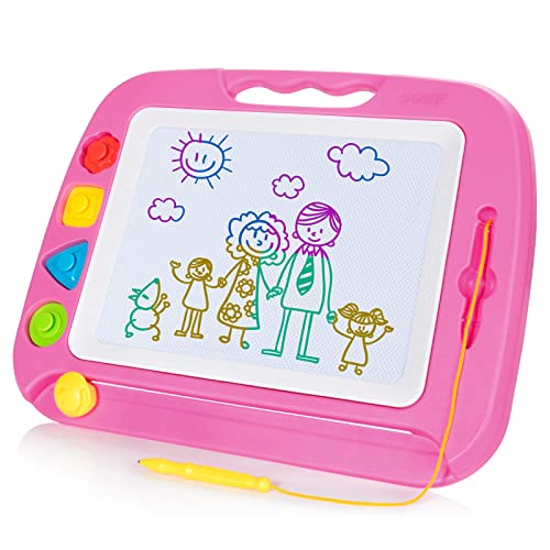 SGILE Large Magnetic Drawing Board - 4 Colors 4233cm Doodle Pad with 4 Stamps for Toddlers, Learning Toy Gift Magna Doodle Board Etch Sketch Toys for 36+ Month Kids Girls Boys, Pink